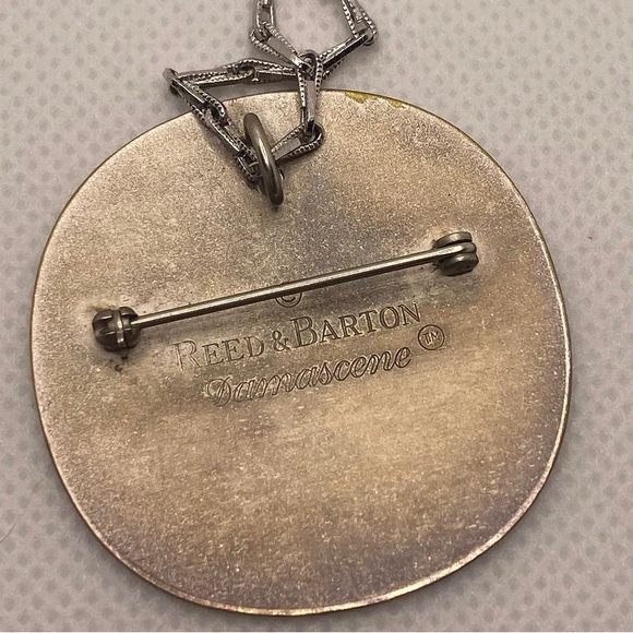 Vintage Damascene 24k Gold Electroplated Tiger Necklace/Pin by Reed and Barton - Picture 3 of 4